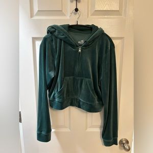 Hollister Velvet Full-Zip Crop Hoodie Size L